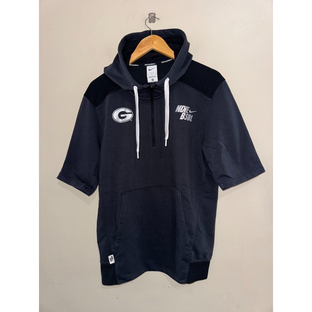 Nike NCAA Georgia Bulldogs Dawgs Baseball Team Issue 1/2 Zip SS Hoodie Men M NEW